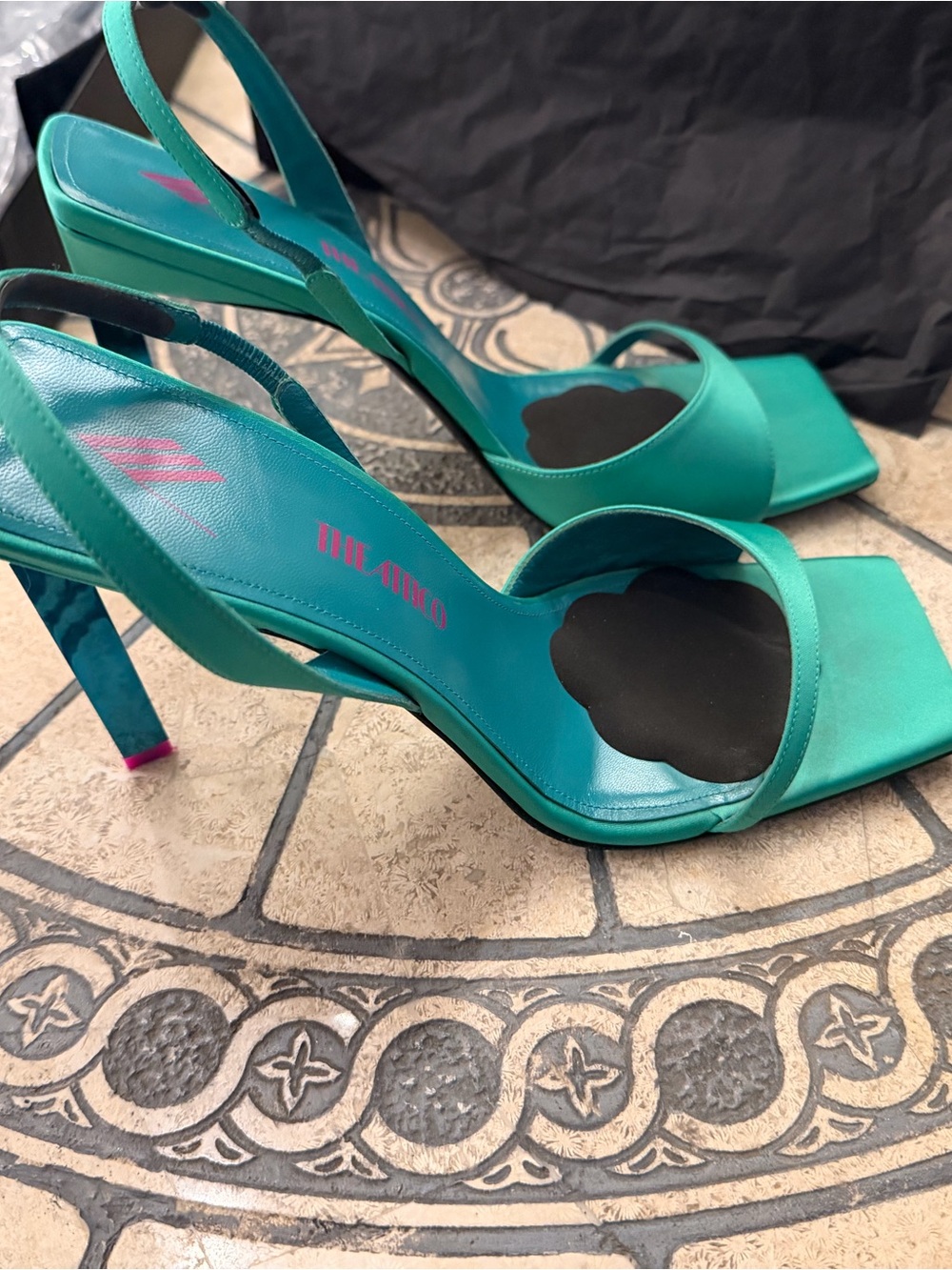 The Attico Teal Satin Slingback Heels